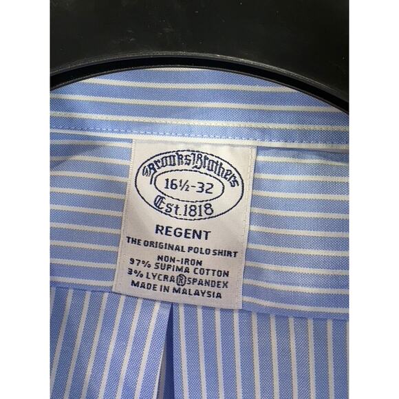 BROOKS BROTHERS Men's Blue Striped Regent-Fit Button-Up Dress Shirt SZ 16.5/32 - Picture 9 of 11